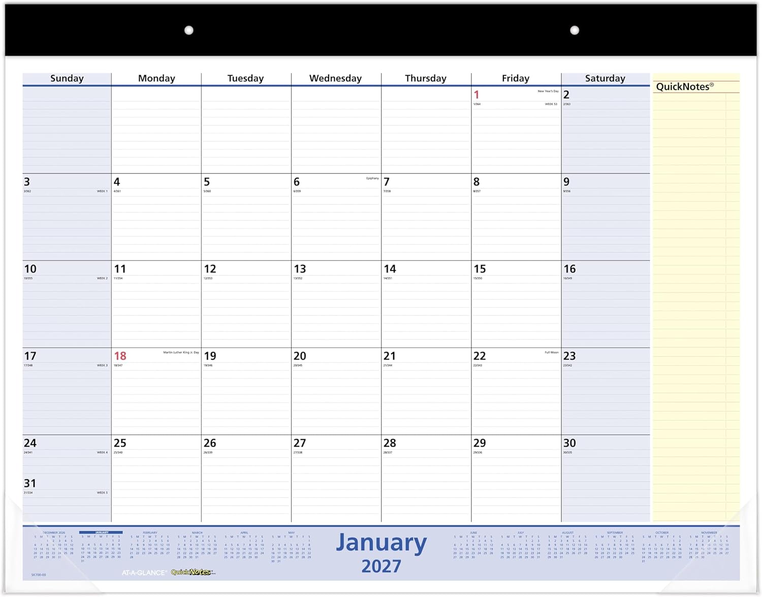 AT-A-GLANCE® QuickNotes® 2027 Monthly Desk Pad Calendar, Standard, 21 3/4" x 17"