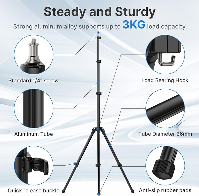 ULANZI Black Aluminum Light Stand, 6.32ft Extendable Tripod - Image 3