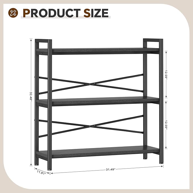 Book Shelf, 3 Tier Bookshelf 31.49" Width, Book Shelf Storage and Organization - Image 3