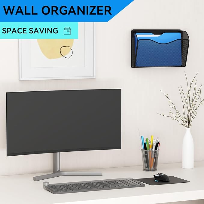GDINDINFAN 3 Single Pocket Wall File Holder, Mesh Hanging File Folder Paper - Image 2