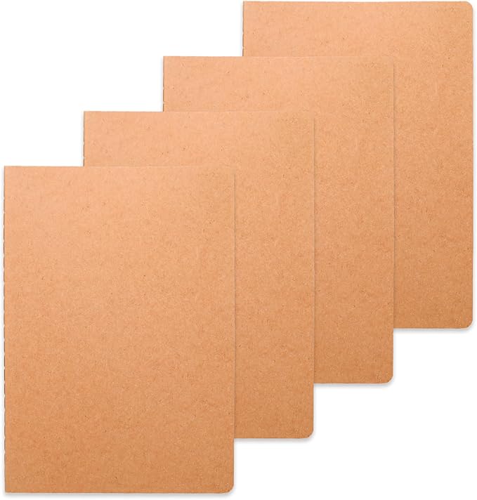 miikoul 4 Pack A5 Kraft Paper Notebook Lined Journal Bulk, 8.3 X 5.5 Inch by Welcometomiikoul