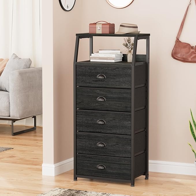 Furnulem Black Dresser with 5 Drawers, Vertical Storage Tower Fabric Dresser - Image 8