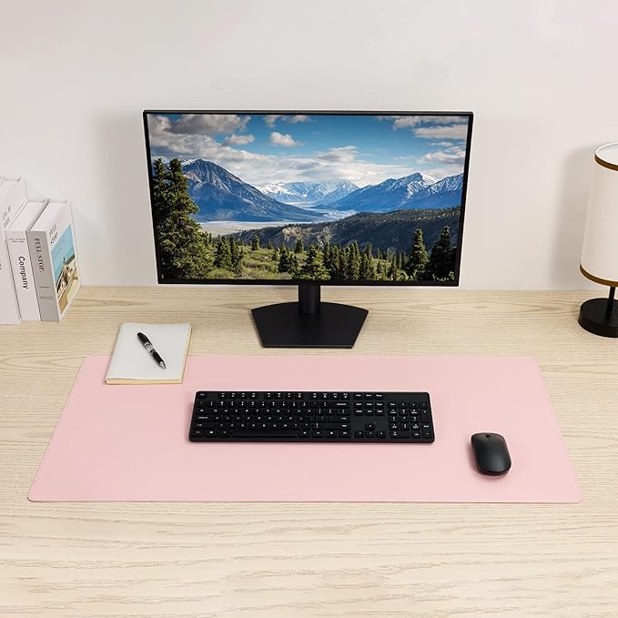Wolaile PU Leather Desk Pad Blotter, Light Pink Waterproof Office Desktop Mat - Image 2
