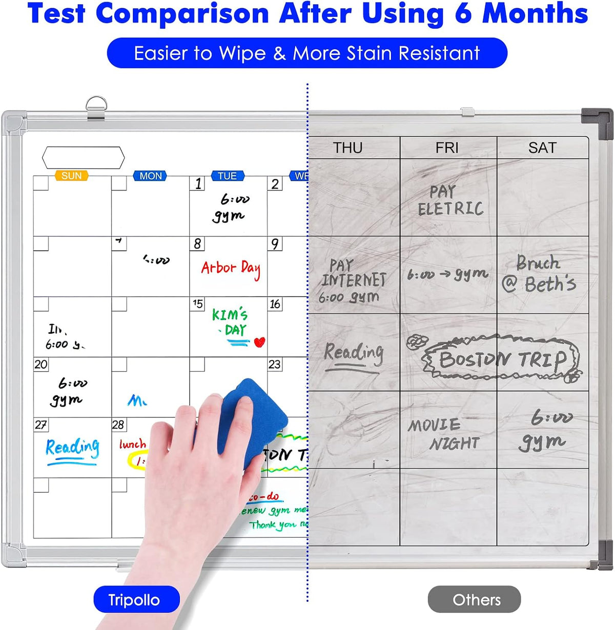 White Board Calendar Dry Erase for Wall, 36" x 24" Aluminum Frame