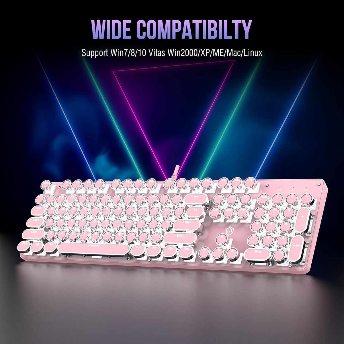 Typewriter Mechanical Gaming Keyboard with RGB Backlit Red Switches, 104 Keys...