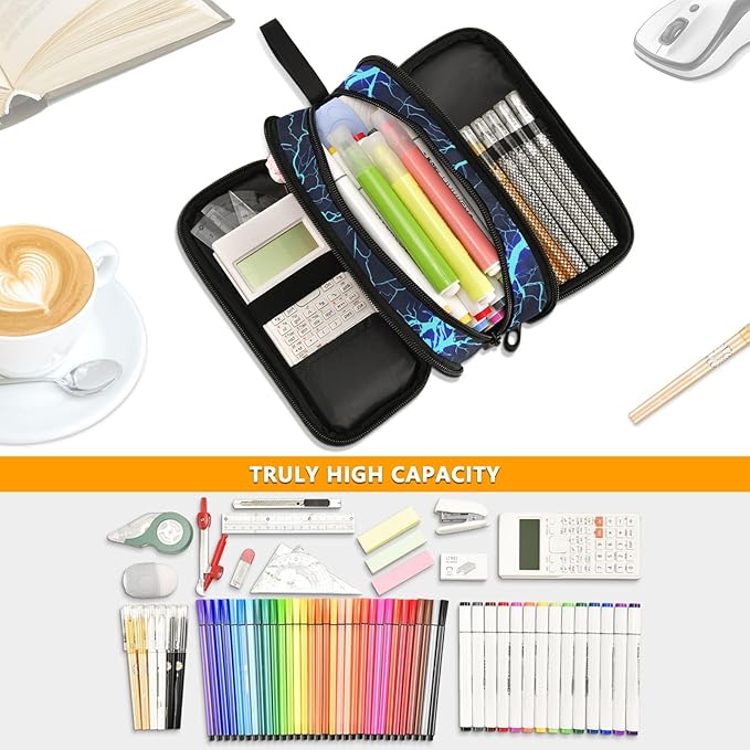 BOENLE Dark Blue Electric Lightning Pencil Case Box Boys Girls Large Pencil - Image 5