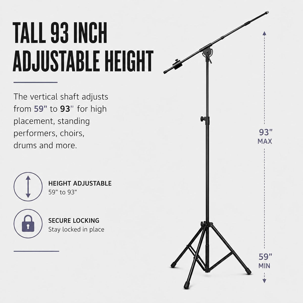 LyxPro SMT-1 Professional Microphone Stand Heavy Duty 93” Studio Overhead Boo...