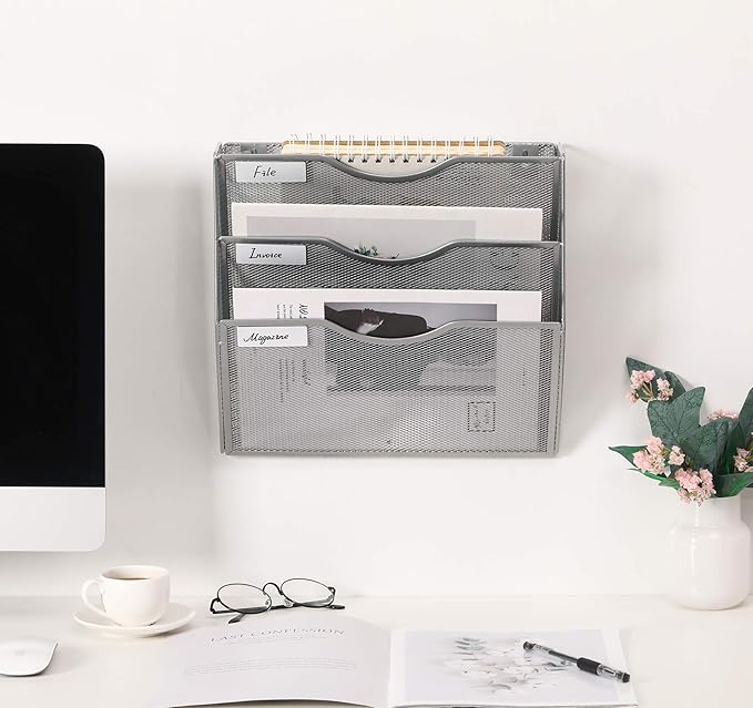 EasyPAG Hanging Wall File Organizer, 3 Pocket Wall Mounted Mail Organizer - Image 6