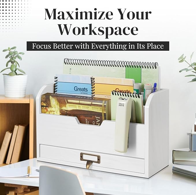 Flexzion 3 Tier Wooden Desk Organizer - Image 2