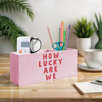 Exqcom Pink Positive Quotes Makeup Brush Holder, How Lucky Are We Pen Holder - Image 3