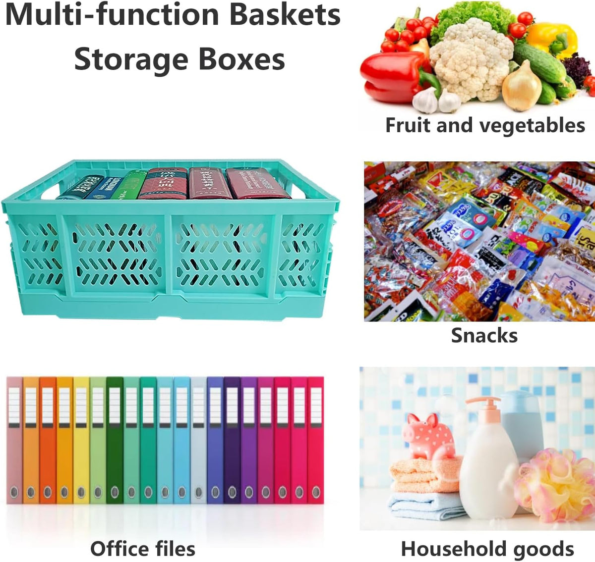 20L Folding Crate, 4Pack Plastic Storage Baskets Organizer for Home and Offic...