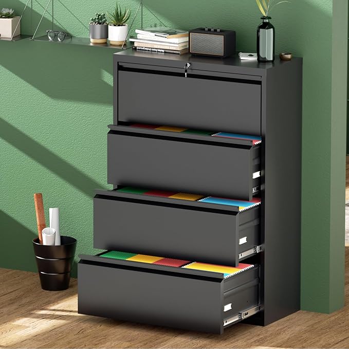 Greenvelly 4 Drawer File Cabinet, Metal Filing Cabinet - Image 2
