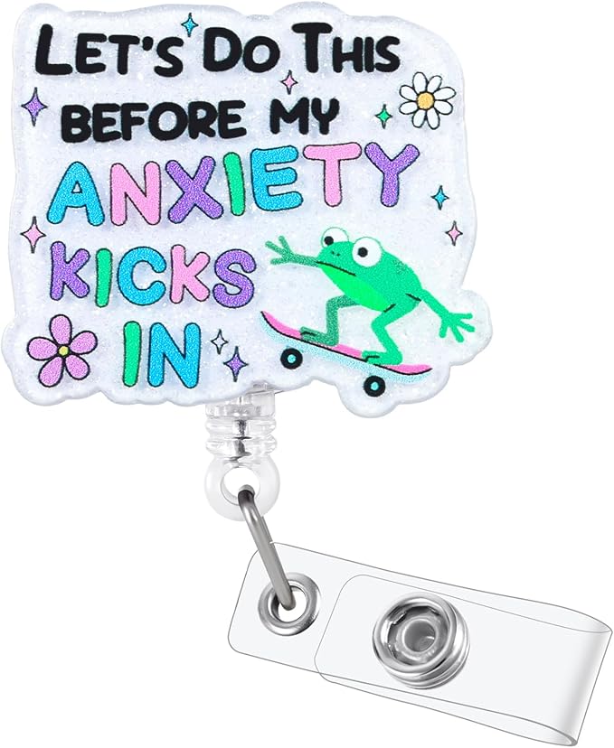 Let's Do This Before My Anxiety Kicks In Funny Skateboarding Frog Nurse Badge by LINAYOHA