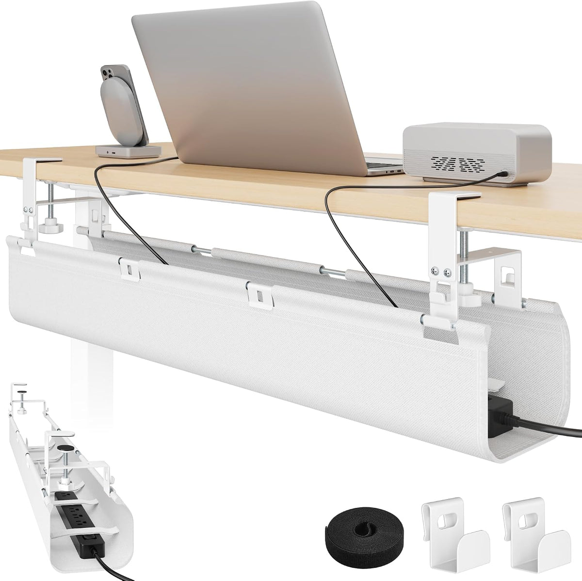 PEGZONE No Drill Under Desk Cable Management Tray, 31.5" Fabric Organizer