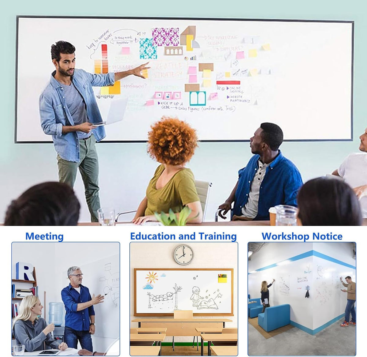 JUMUBOARD Self-Adhesive Magnetic Dry Erase Whiteboard Sticker, 48" x 24&...