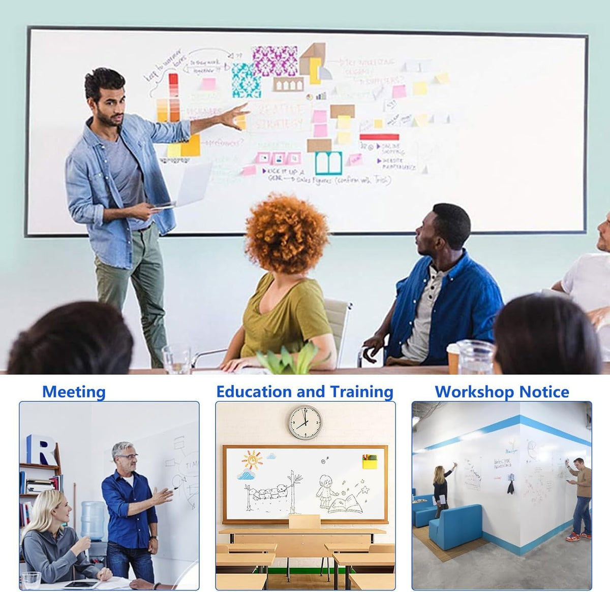 JUMUBOARD Self-Adhesive Magnetic Dry Erase Whiteboard Sticker, 40" x 20&...