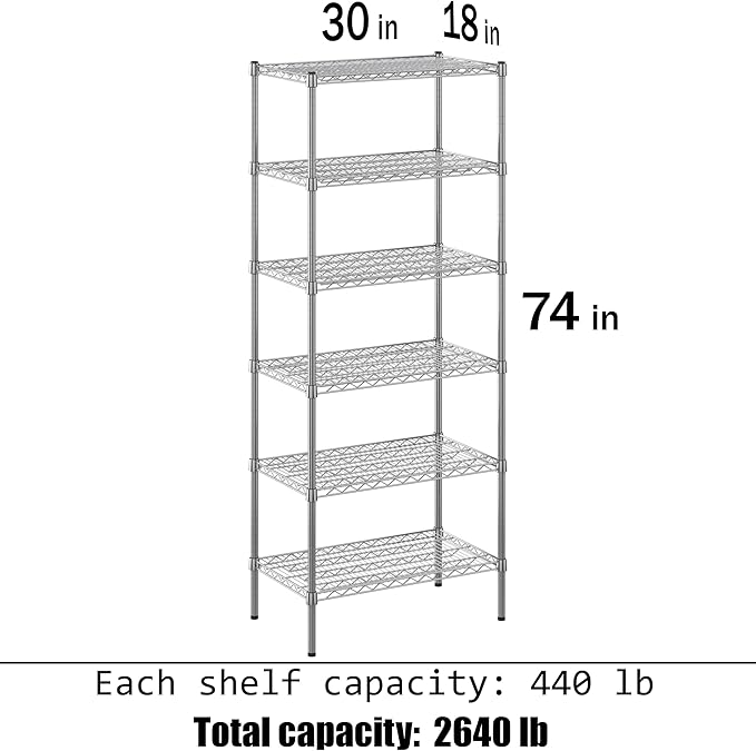 Regal Altair 18" Deep x 30" Wide x 74" Height Wire Shelving Kit | 6-Tier | NSF - Image 3