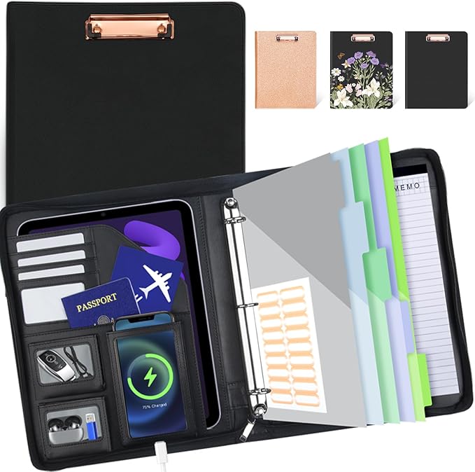 KLLVE Clipboard with Storage for Men Women, Leather Padfolio Portfolio with by KLLVE