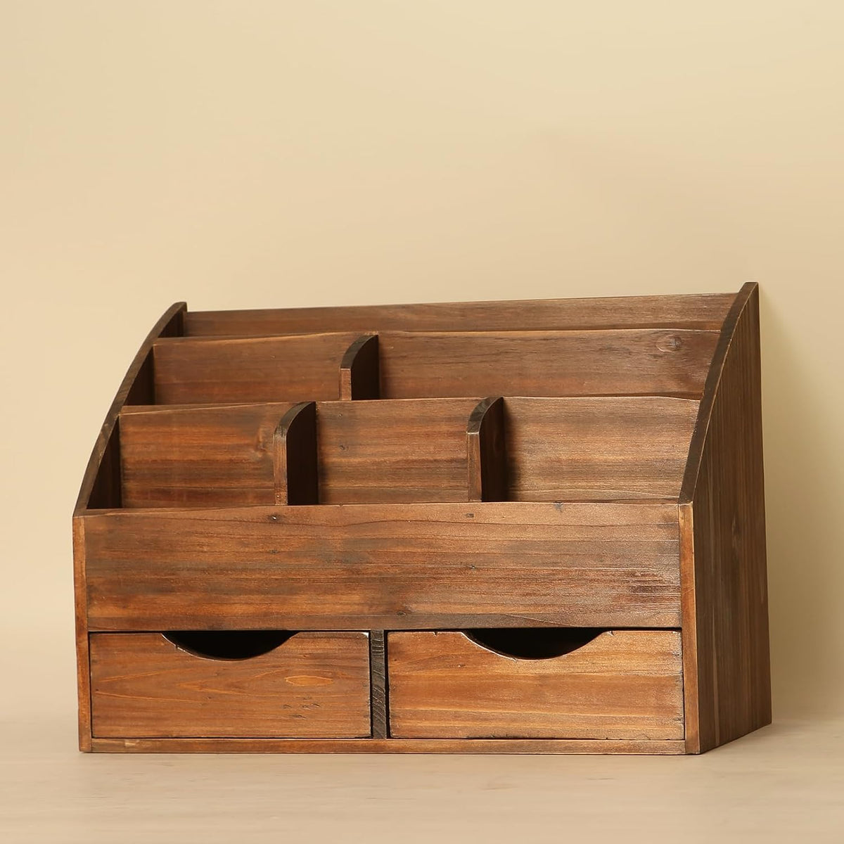 Rustic Brown Wooden Desk Organizer