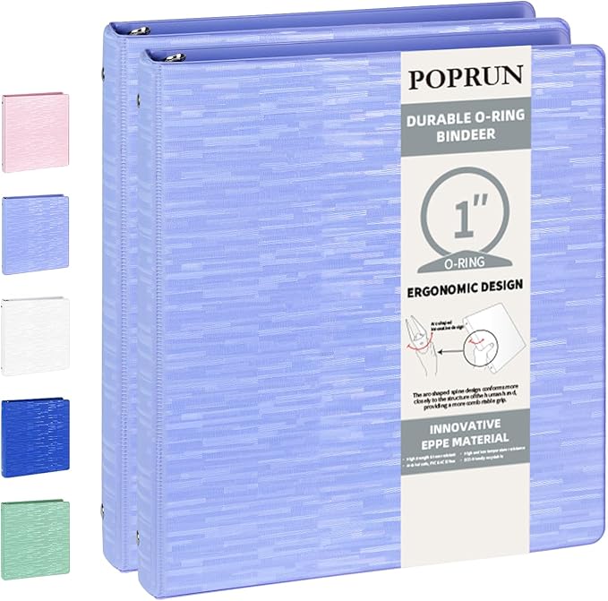 POPRUN 3 Ring Binder 1 Inch, Holds 175 Sheets of 8.5 x 11 Paper, Extra Durable by POPRUN