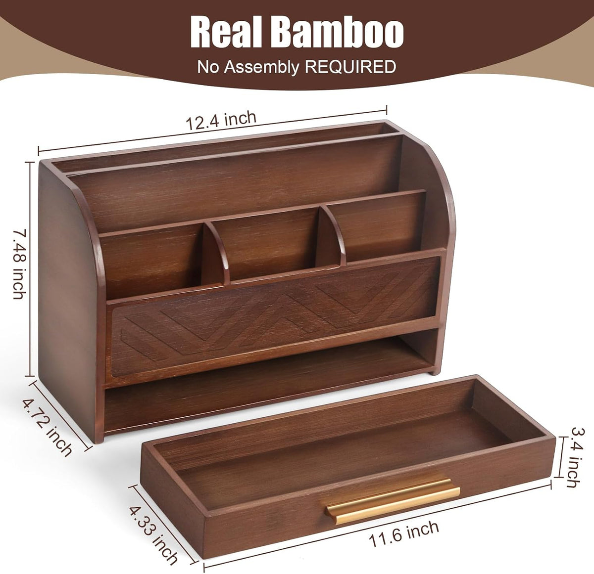 Brown Desktop Organizer with Drawer Storage, White Desk Organizer Mail Holder...
