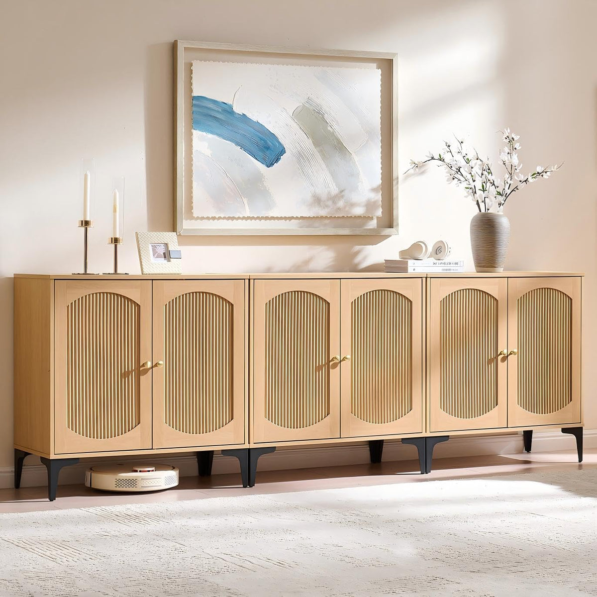 92.7" Modern Arched Sideboard Buffet Cabinet with Storage,Natural