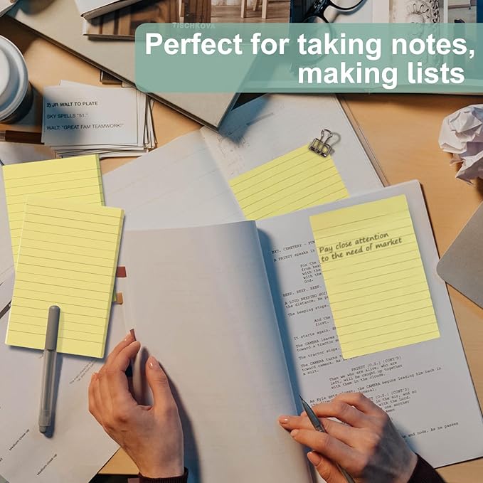 24 Pack Lined Sticky Notes 4X6 in Self Sticky Note Pads Colorful Post Stickies - Image 5