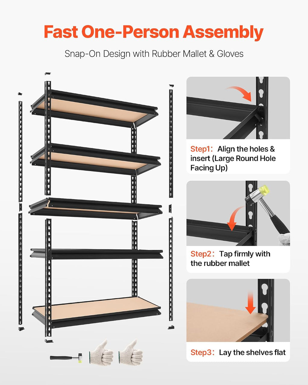 vevor storage shelves, 5-tier adjustable, 3000 lbs capacity, package contents