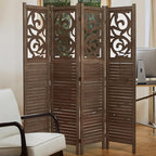 Room Divider Wood Carved Wall Divider Indoor Folding Portable Partition Screen - Image 5
