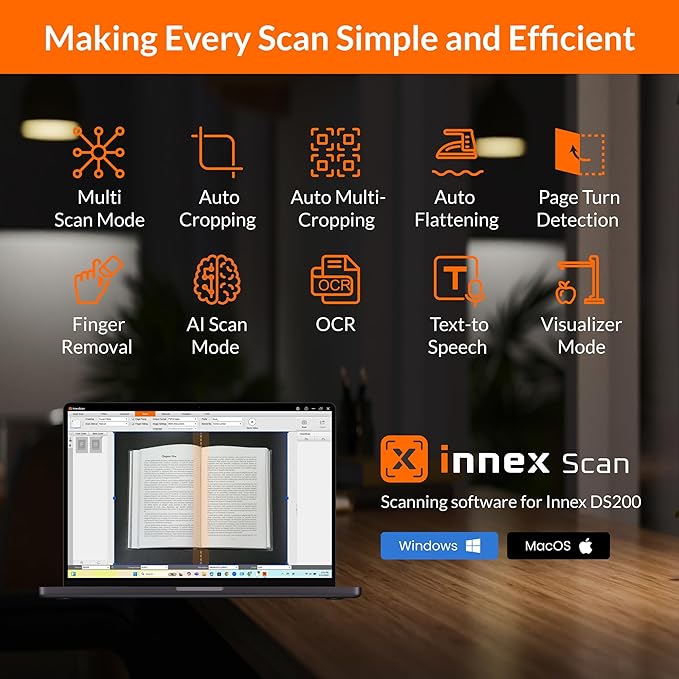 Innex DS200 Professional USB Book Scanner, A3 Document scan, 120+ Language OCR - Image 5