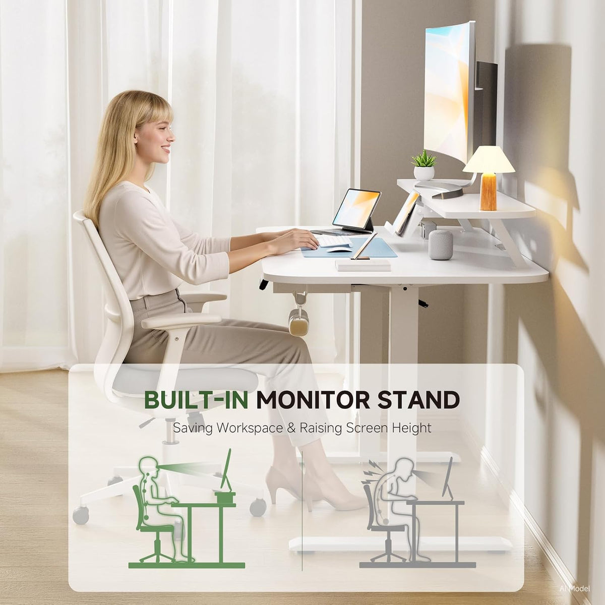 GTPLAYER Electric Standing Desk with Drawers, 48 x 24 Inches Height Adjustabl...