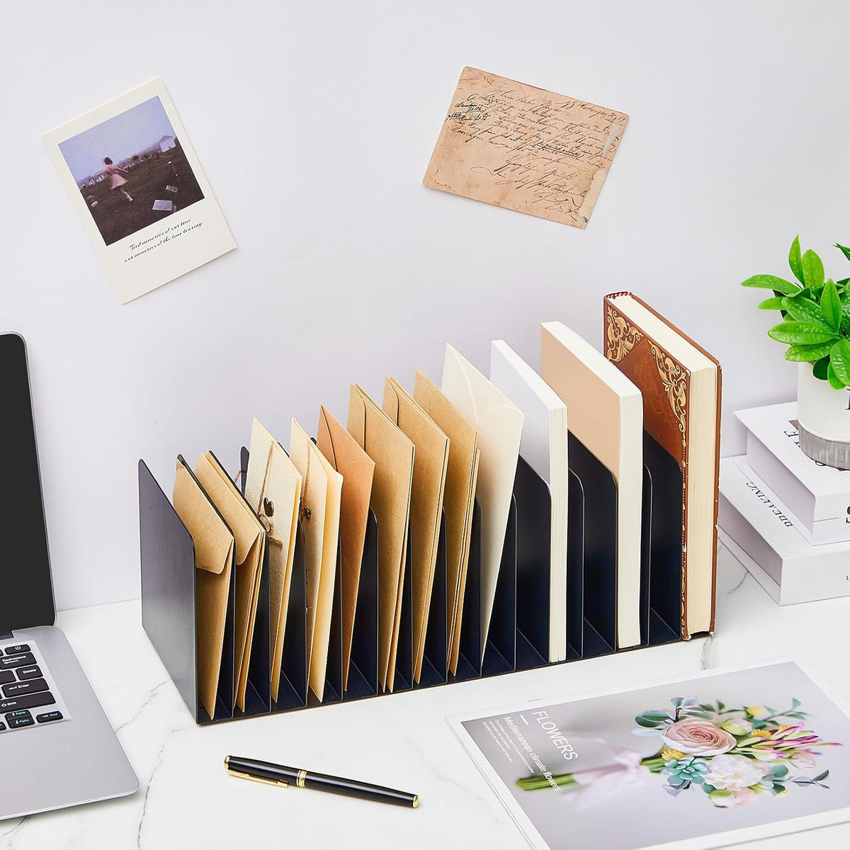 Suzile Metal Desktop File Organizer, 15 Compartment, Vertical File Sorter
