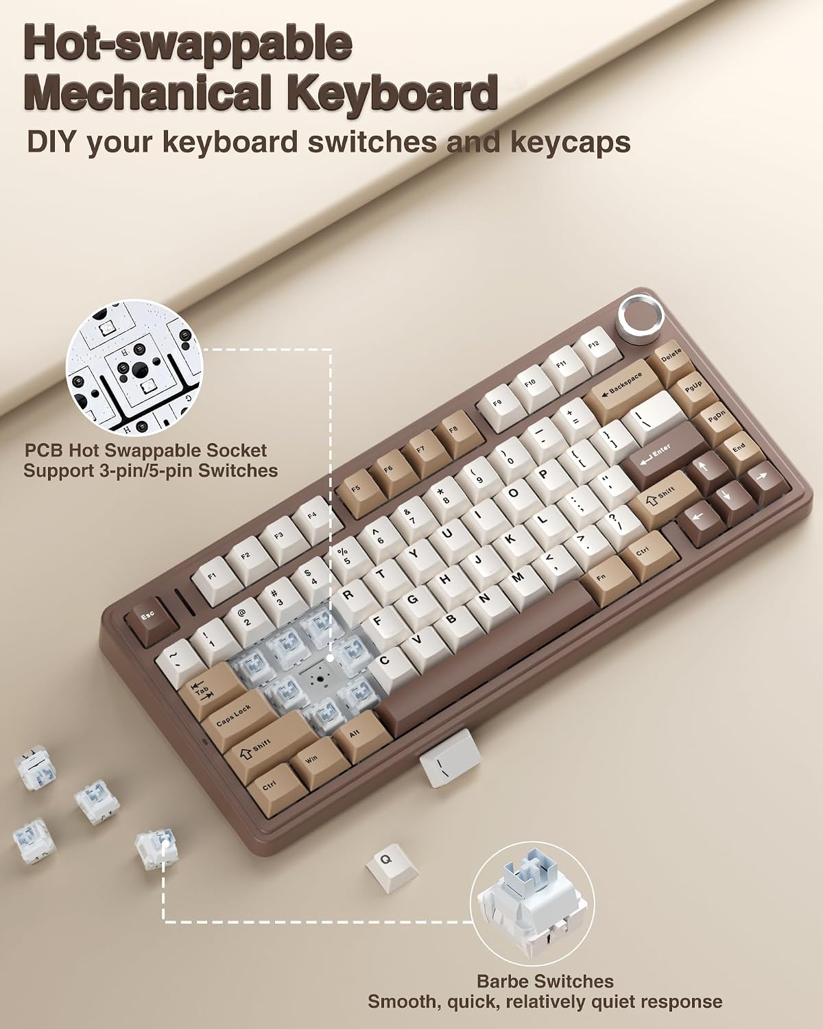 AULA F75 75% Wireless Mechanical Keyboard, Hot Swappable Creamy Keyboard, Pre...