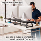 TEAMIX Black 42 inch Dual Monitor Riser, Wood and Steel Long Monitor Stand - Image 2