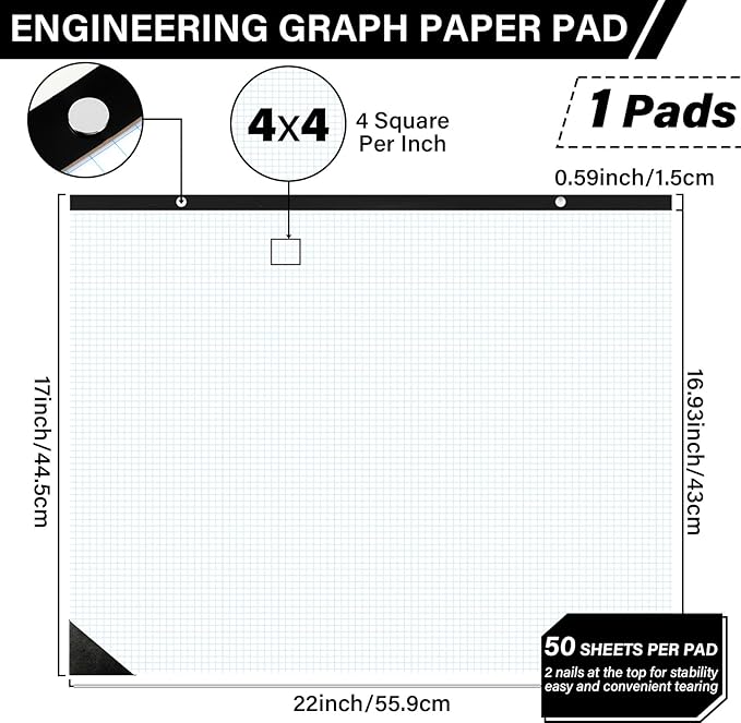 gisgfim Large Engineering Graph Paper 22x17 in Sturdy Graph Desk Pad 1/4 in - Image 2