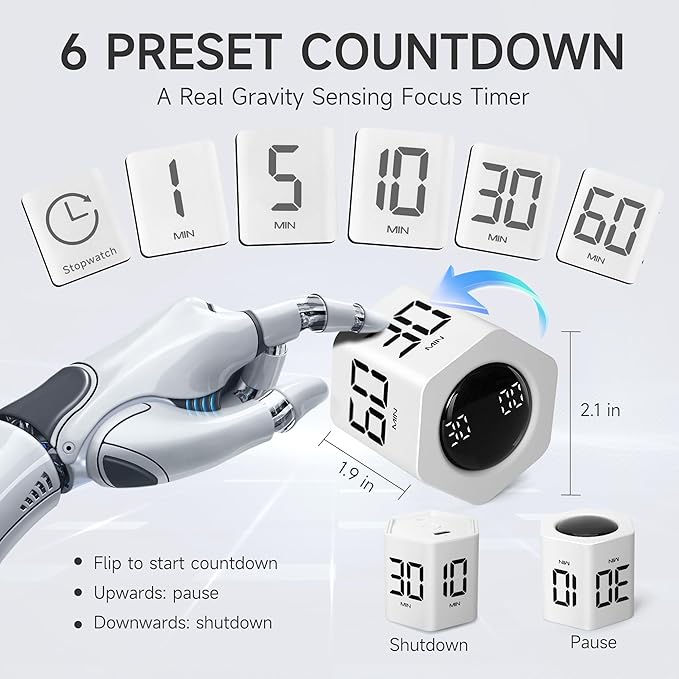 Exlliy Productivity Timer 1, 60 Minutes Preset, Desk Cube Timer - Image 2