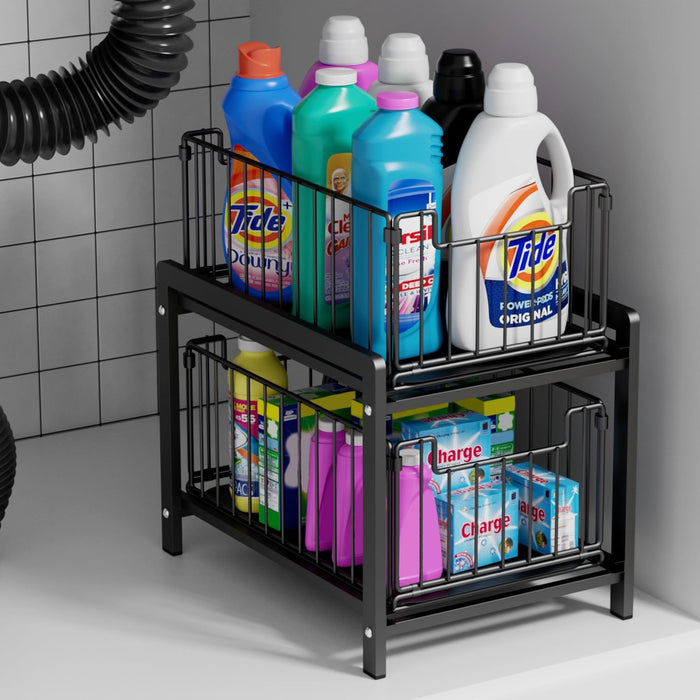 2-Tier Pull Out Cabinet Organizer, Slide Out Under Sink Organizer