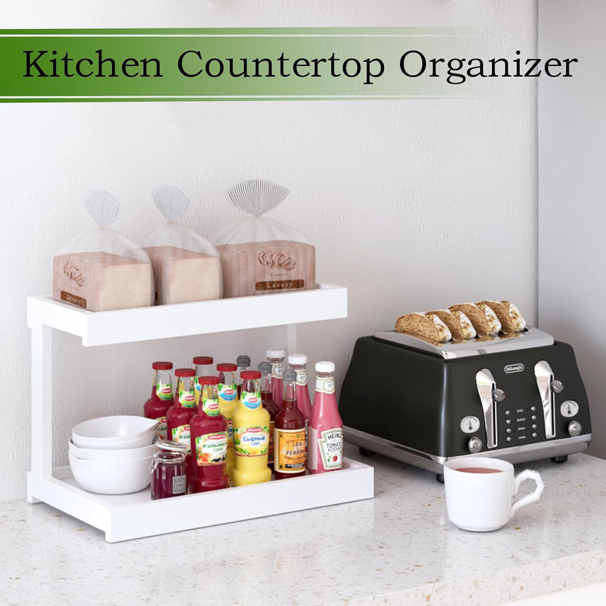 MARTY Counter Shelf Organizer, 2 Tier Spice Rack for Countertop, White