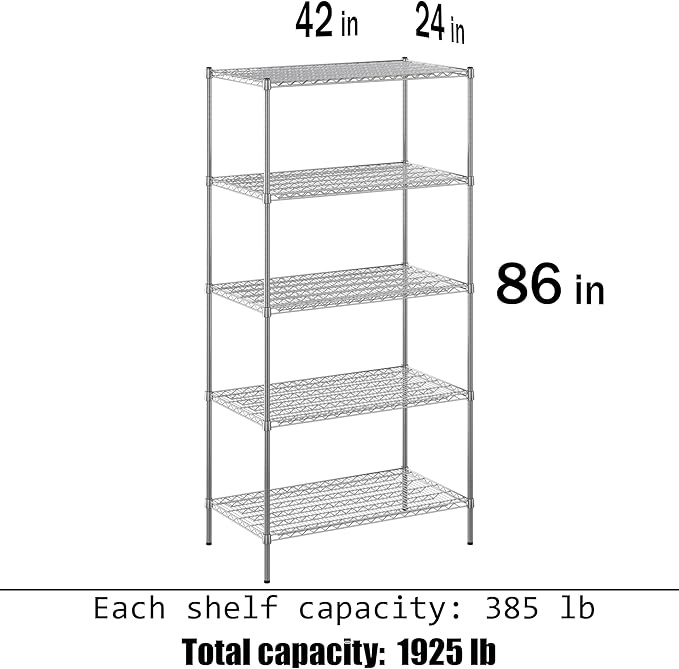 Regal Altair 24" Deep x 42" Wide x 86" Height Wire Shelving Kit | 5-Tier | NSF - Image 3