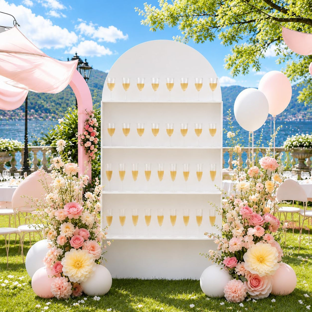 5.9 ft 4-Tier Champagne Wall Holder, Wedding Arch Backdrop Stand