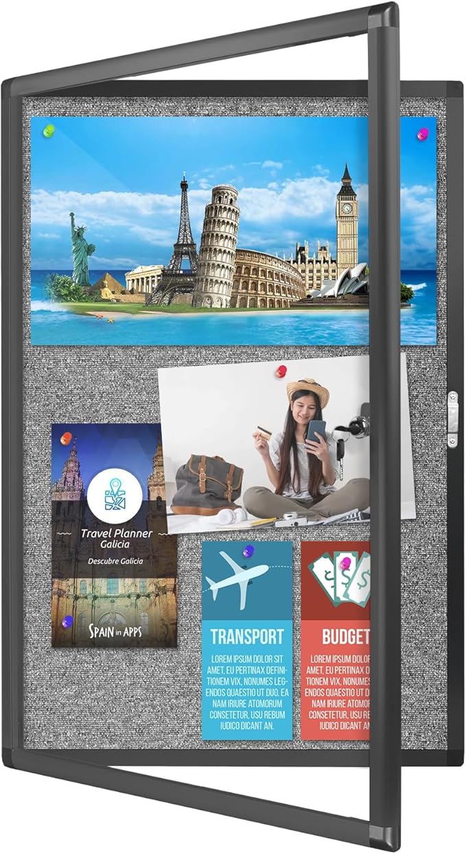 Outdoor Enclosed Bulletin Board, Wall-Mounted Black Aluminum Framed Display Case - Image 8