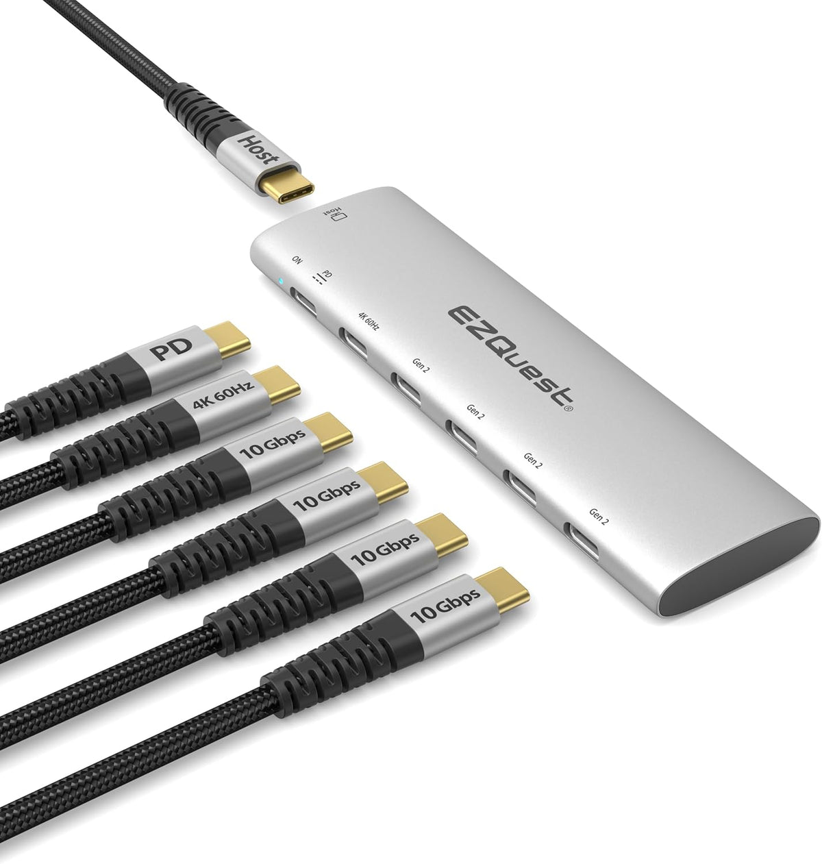 EZQuest USB-C Slim Gen 2 Hub Adapter 6-in-1 1 USB-C 4K/60Hz Video, 4 USB-C Gen
