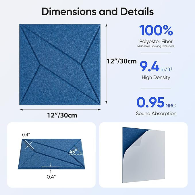 UNECHO 12 Pack 12" X 12" X 0.4" Acoustic Panels - Image 3