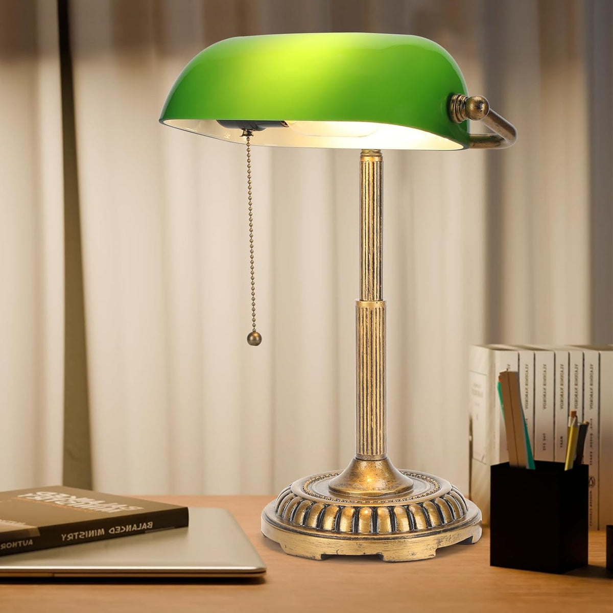 NISSAFORS Bankers Lamp, Green Desk Lamp with Pull Switch, Vintage Table Lamps...