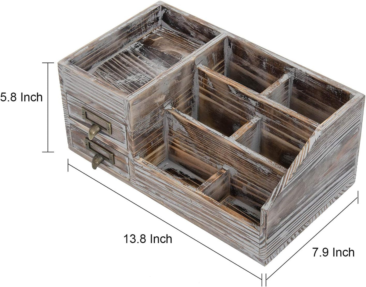 Liry Products Rustic Torched Wooden Desktop Organizer Dark Brown Tabletop Sto...