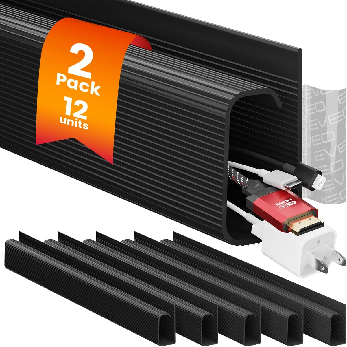 EVEO Cable Management Under Desk Kit (12 Units) - Under Desk Cable Management...