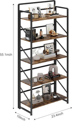JSB Folding Bookshelf, Industrial Storage Shelves, No Assembly Vintage Wood - Image 3