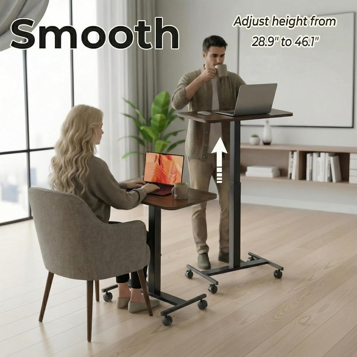 HUANUO Small Rolling Laptop Standing Desk, Height Adjustable Mobile T-Base De...
