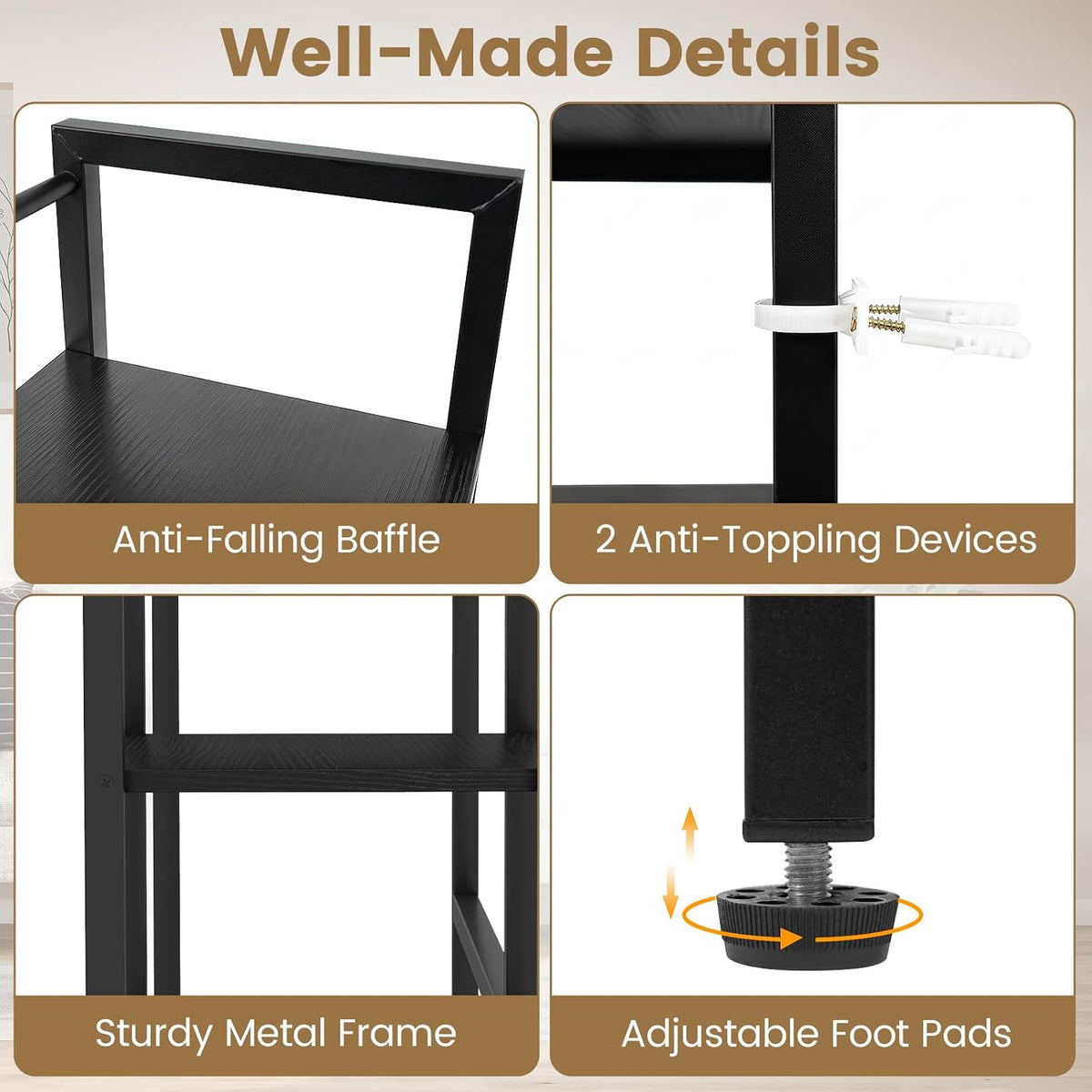 Tangkula 4-Tier Desktop Bookshelf, 38.5" Dorm Desk Hutch, Black