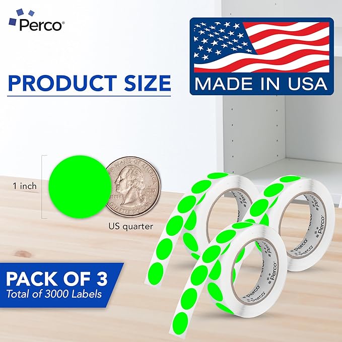 Perco Fluorescent Green 1-Inch Round Circle Dot Sticker Labels - Image 2